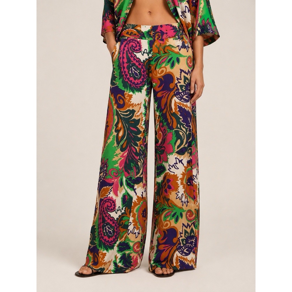 ba&sh Naomie Wide Leg Pants Womens 42 Multicolor Paisley Floral High Rise